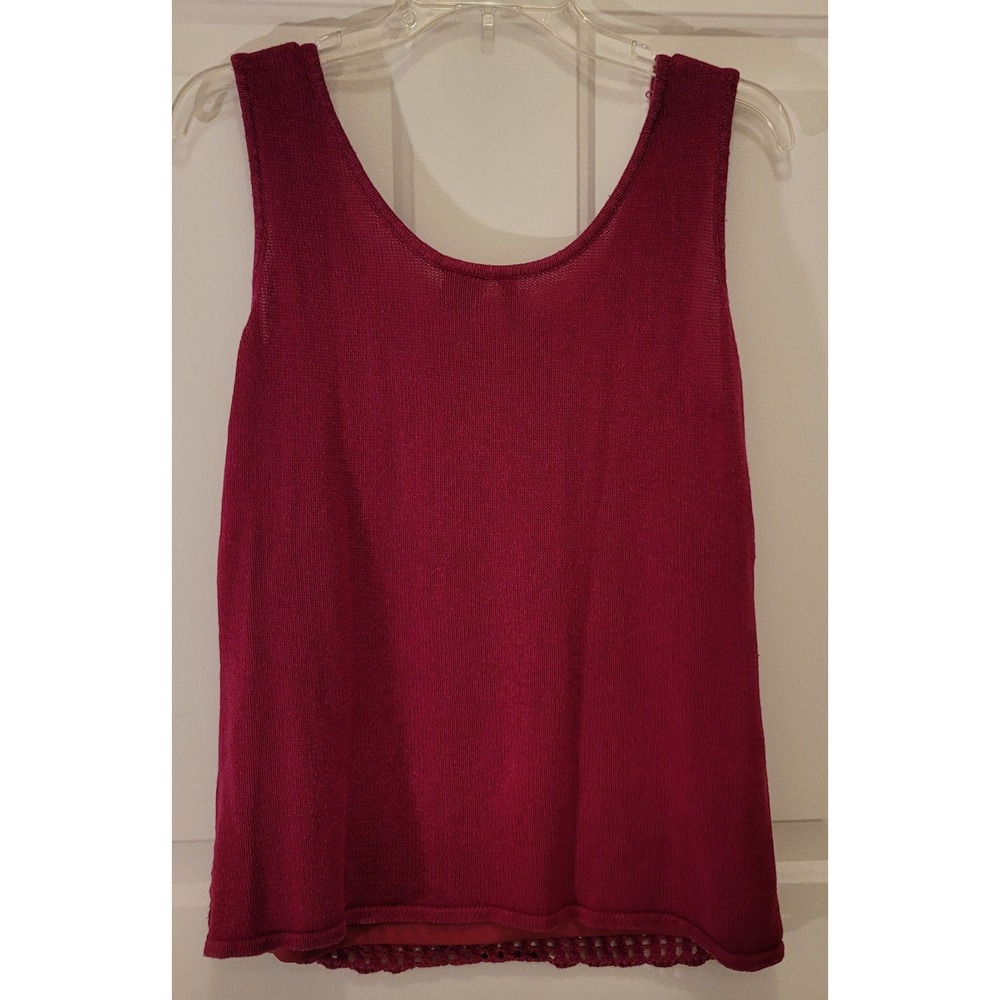 NEW DIRECTIONS PETITE Red Knit Crochet Tank Top Size PL